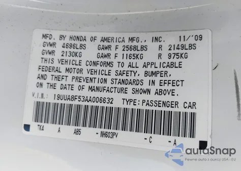 2010 Acura Tl 3.5 from USA, damaged, VIN 19UUA8F53AA006632
